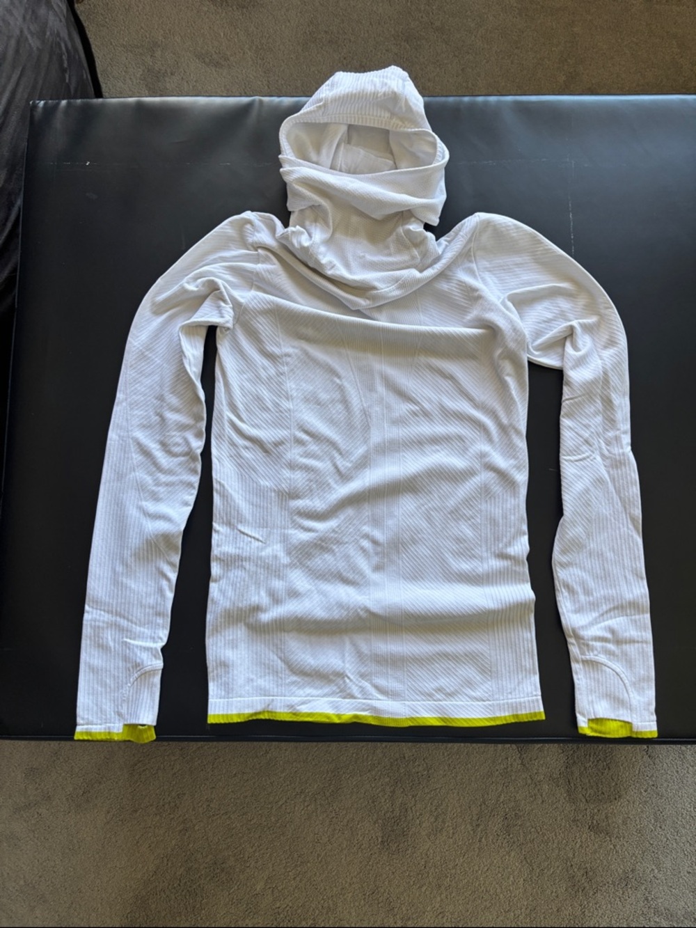 Athleta White Long-Sleeve Hooded Top with Neon Trim